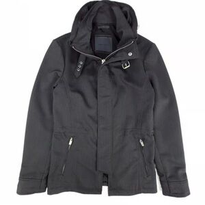 ZARA Man, Size M, black rain jacket, thick/heavy, full front zip, hidden hood